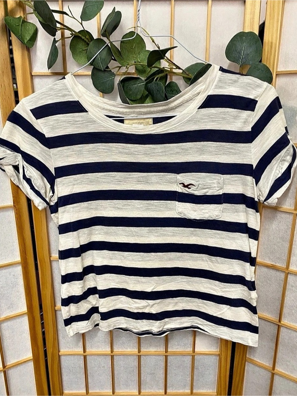Hollister Striped Cotton Tee in Blue & White